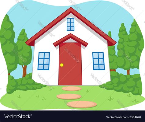 Cartoon of cute little house with garden Vector Image