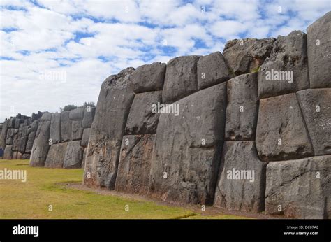 Giant Stone Walls At Sacsayhuaman Inca Site Near Cuzco Peru Stock