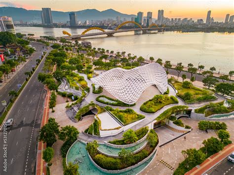 Aerial View Of Da Nang Apec Sculpture Park At Sunrise Which Is A New