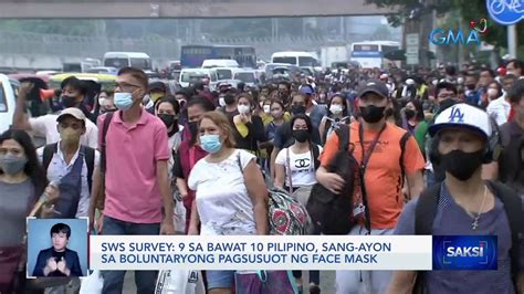 9 Sa Bawat 10 Pilipino Sang Ayon Sa Boluntaryong Pagsusuot Ng Face