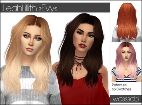 Wasssabi Sims Leahlillith`s Evy Hair Retextured Sims 4 Hairs