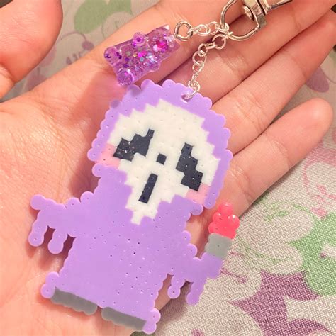 Purple Ghostface Perler Bead Keychain 3 Etsy