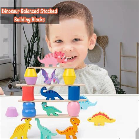 Dinosaur Stacked Wooden Toys Balance Block Matching Game For