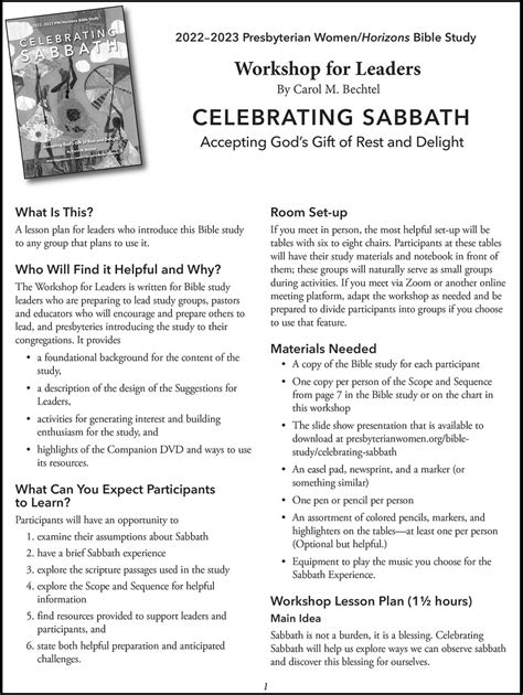 Celebrating Sabbath Workshop For Leaders Presbyterian Women