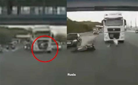 Hombre Cay De Su Moto Y Se Salv De Ser Atropellado Por Un Cami N