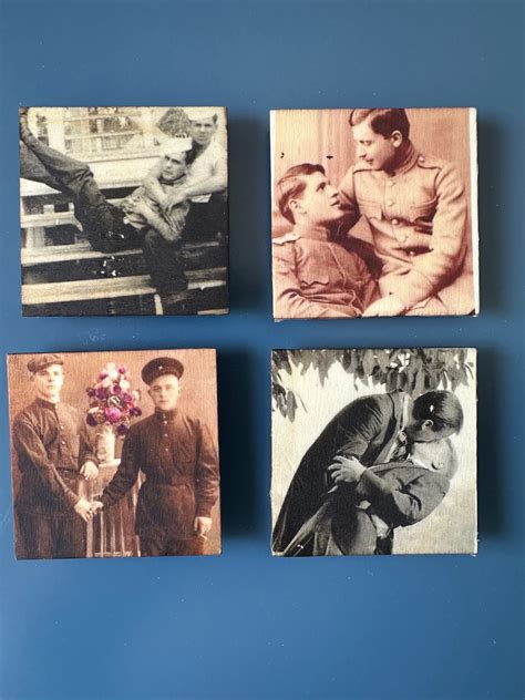 Set Of Vintage Gay Male Couple Photo Magnets Handmade Pride Art Magnets With Historic Photos