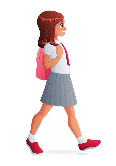 School Girl In Uniform Walking With Backpack Vector Art At Vecteezy