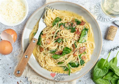 Spaghetti Carbonara Met Spinazie Keukenliefde