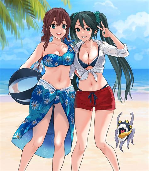 深海忌雷 五十鈴艦これ 能代艦これ 「水着👙交換 忌雷さんも喜んでいます 」フグカスタム🐡のイラスト