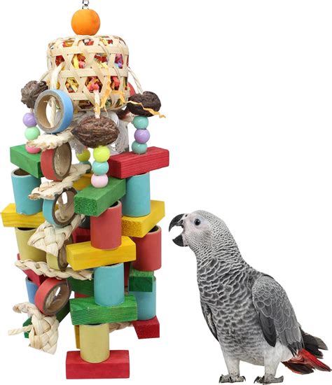 Mqupin Parrot Bird Toy Big String Corn Ring Colored Paper Ring Parrot