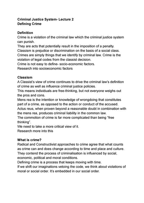 Cjs Lecture 2 Criminal Justice System Lecture 2 Defining Crime