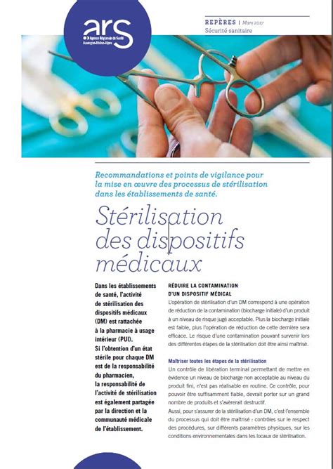 [ Fiche RepÈre ] Stérilisation Des Dispositifs Médicaux Agence