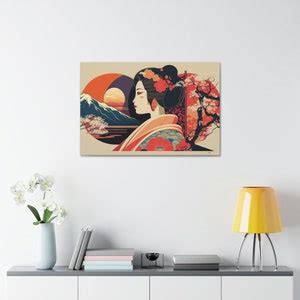 Japanese Geisha Beauty In Kimono Japan Landscape Art Print Etsy