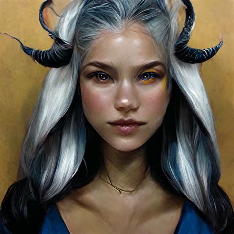 Prompthunt Female Tiefling With Blue Skintone And Golden Eyes With