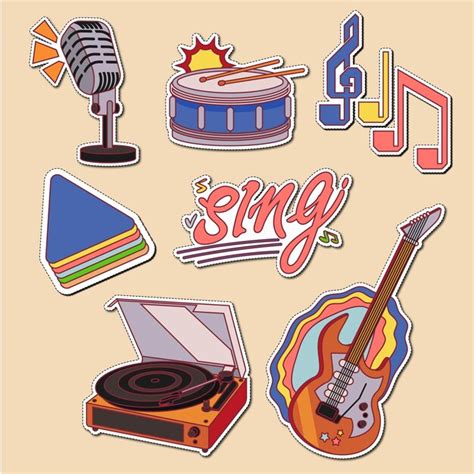 Kostenlose Vektor Musik Icons Sticker Set Premium Vektor