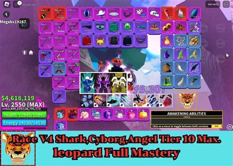 Blox Fruit Lv 2550 Max LeopardShark Cyborg Angel V4 Tier 10 Max