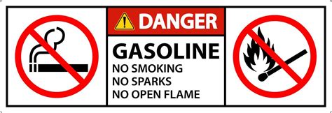 Danger Gasoline No Smoking Sparks Or Open Flames Sign Vector