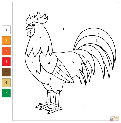 Color By Number Rooster Coloring Page Free Printable Coloring Pages