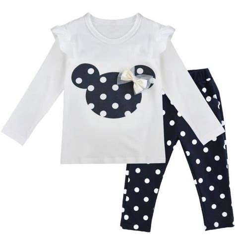 Ensemble Vêtement T Shirt Manches Longues Pantalons Pois Fille Enfant 9