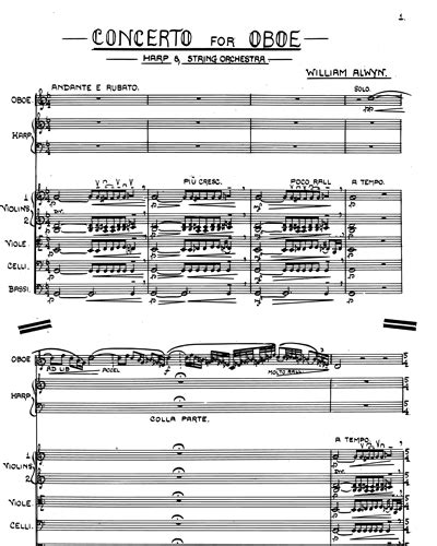 Concerto For Oboe Harp And String Orchestra Sheet Music By William