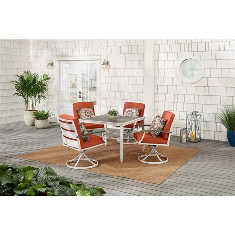 Hampton Bay Marina Point Piece White Steel Outdoor Patio Dining Set