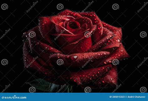 Red Rose With Dew Drops Generative Ai Stock Illustration