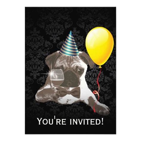 Stylish Pug & Balloon Birthday Party Invitations | Zazzle.com | Birthday party balloon, Birthday ...