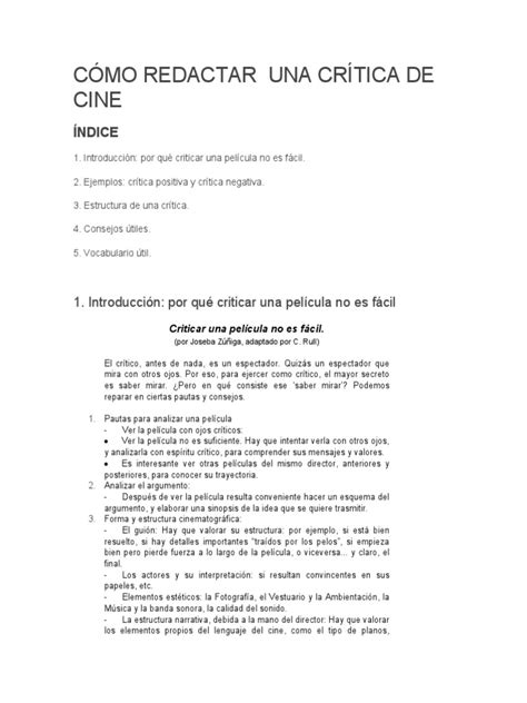 CÓmo Redactar Una Crítica De Cine Pdf