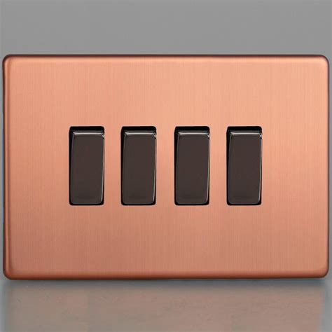 Varilight Urban Screwless Brushed Copper 4 Gang 10A 2 Way Switch UKES