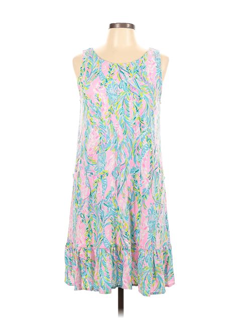 Lilly Pulitzer 100 Cotton Multi Color Pink Cocktail Dress Size L 73