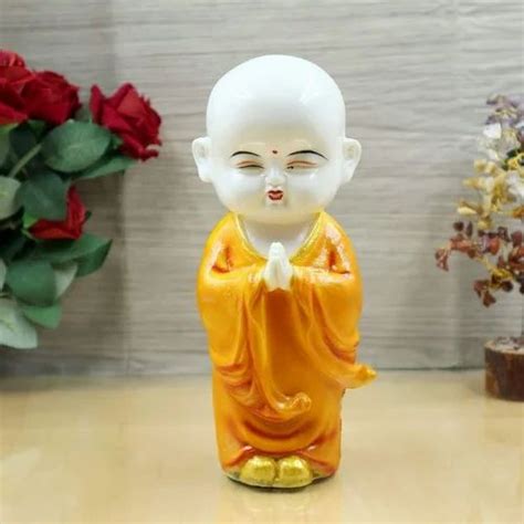 Yellow And White 10cm Namaste Monk Polyresin Buddha Statue For