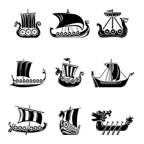 Viking Ship Boat Drakkar Icons Set Simple Style Vector Art At