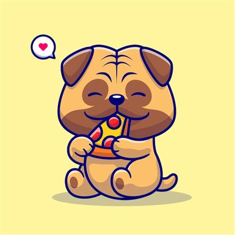 Lindo Pug Perro Comiendo Pizza Dibujos Animados Vector Icono