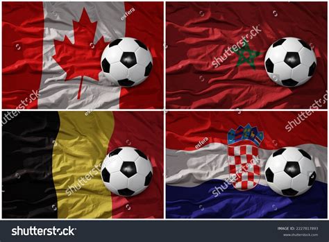 Group Realistic Football Balls National Flags Stock Illustration