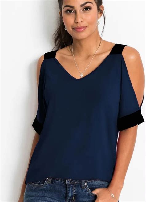 Blusa Ombro Vazado Azul Marinho Preto Bonprix