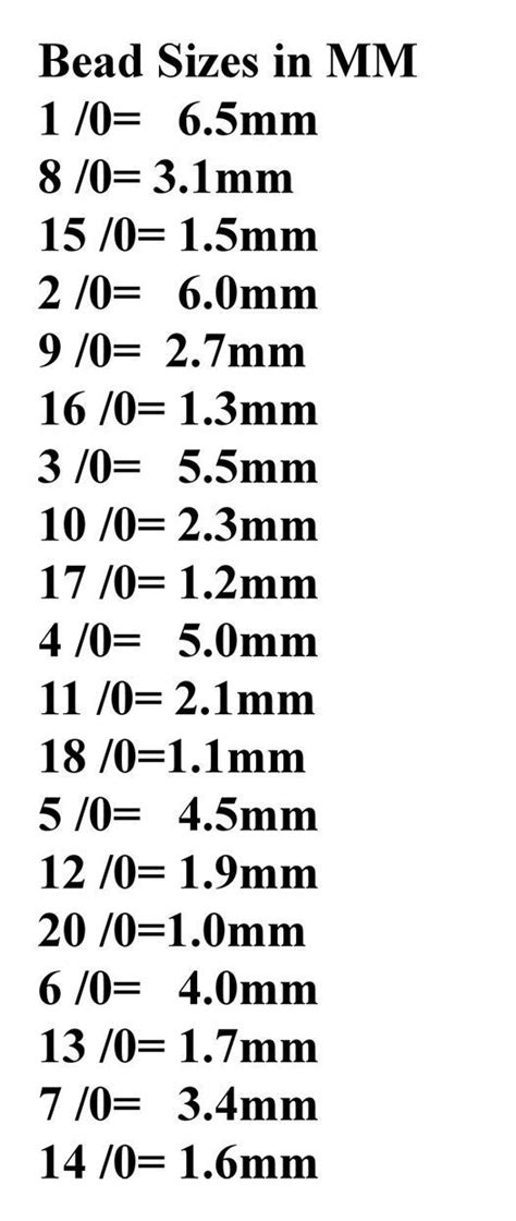 Seed Bead Size Chart Printable