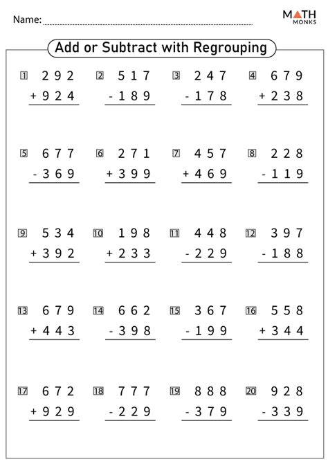 Addition And Subtraction With Regrouping Worksheet