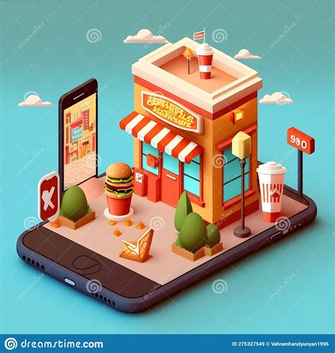 Order Fast Food Online Hand Holding Smartphone With Burger Stock