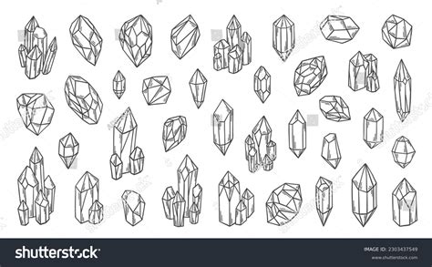 Crystals Doodles Set Gemstones Brilliants Crystals Stock Vector