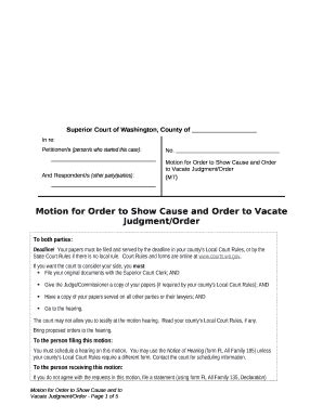 Motion For Order To Show Cause And Order To Vacate Judgment Order Doc