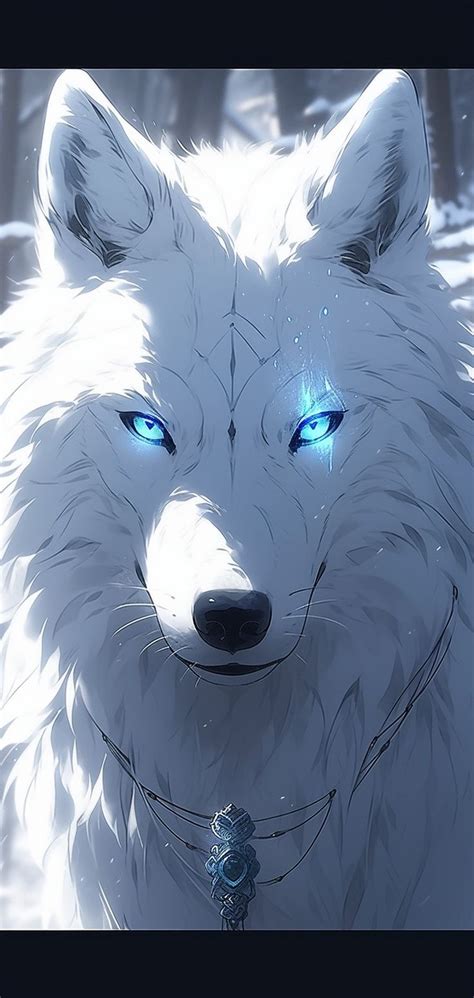 A White Wolf With Blue Eyes Standing In The Snow