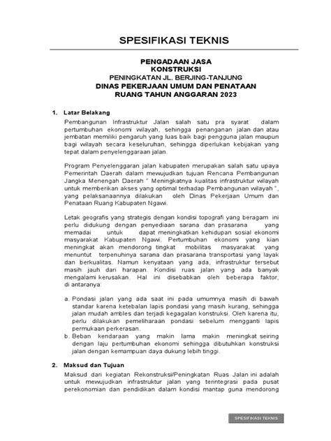 Spesifikasi Teknis Peningkatan Jl Berjingtanjung Pdf