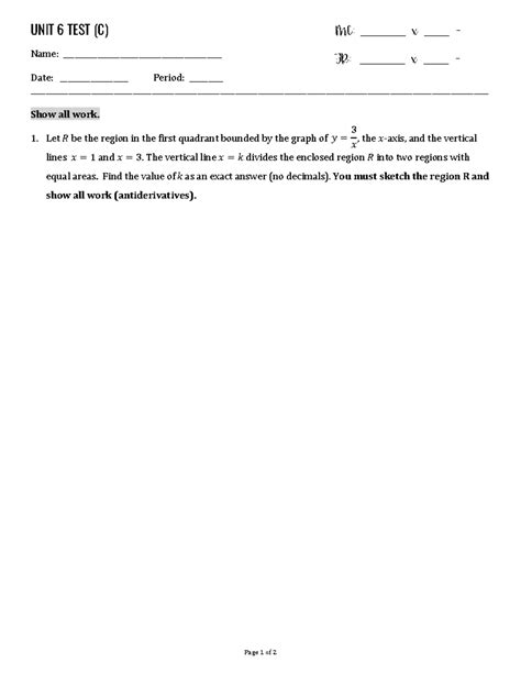 CH 6 Test FR - Page 1 of 2 UNIT 6 TEST (C) Name