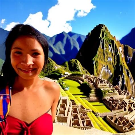 An Andean Lady Almost Naked That Is Posing In Front Of Machu Pic