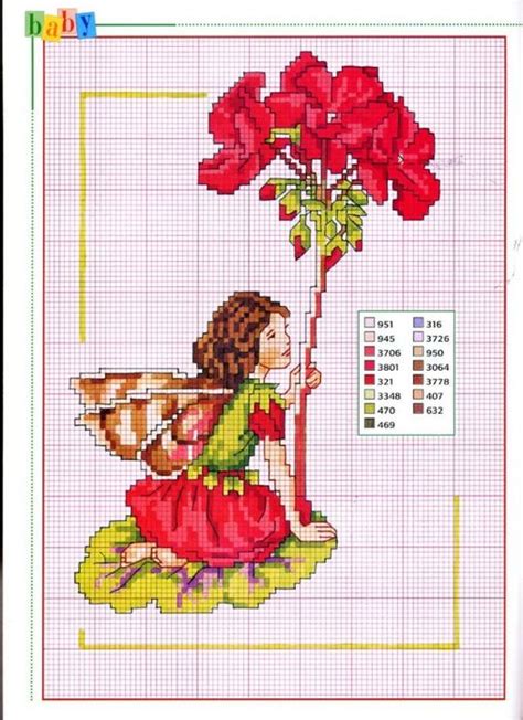 Cross Stitch Fairies Geranium Fairy Cicely Mary Barker Close Up