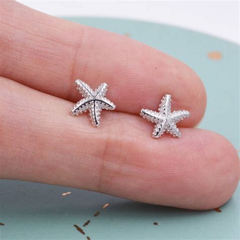 Oxidise Sterling Silver Star Fish Stud Earrings By Silver Rain Silver