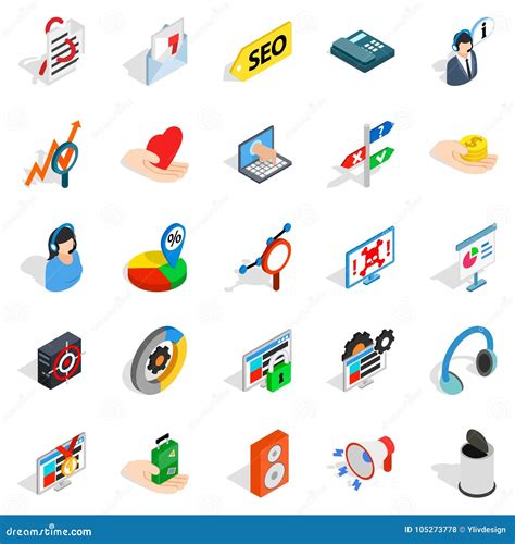 Mobile Optimization Icons Set Isometric Style Stock Vector