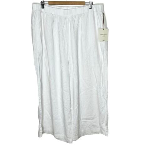 Cynthia Rowley Linen Wide Leg Cropped Pants White Womens 3X Elastic