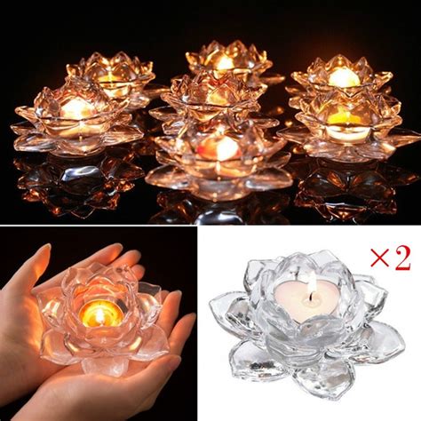 2 Pcsset Crystal Lotus Candle Holders Tealight Holders For Home Decor Wedding Votive