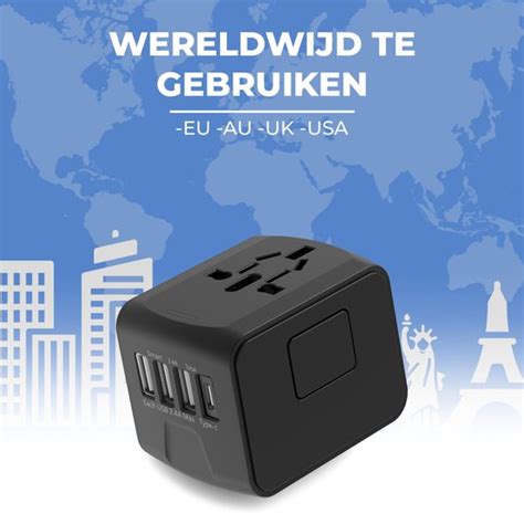 Universele Wereldstekker Met USB C En 3 USB Poorten Internationale